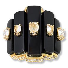 Rarities Gold-Plated Black Onyx, White Topaz and Zircon Ring