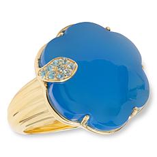 Rarities Gold-Plated Blue Chalcedony & Blue Topaz Flower Ring