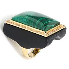 Rarities Gold-Plated Malachite and Champagne Zircon Wood Gallery Ring