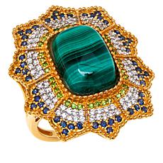 Rarities Gold-Plated Malachite and Multi-Gemstone Ring