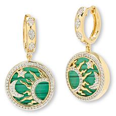 Rarities Gold-Plated Malachite and Zircon Celestial Disc Drop Earrings