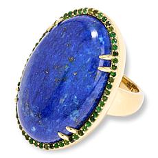 Rarities Gold-Plated Oval Gemstone and Pavé Ring