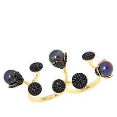 Rarities Gold-Plated Peacock Pearl and Black Spinel Two-Finger Ring