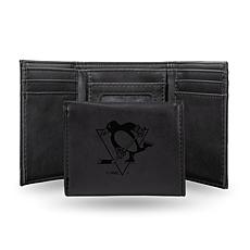 Rico Laser-Engraved Black Tri-fold Wallet - Penguins