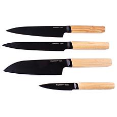 Ron 4-piece Black Knife Set with Wooden Handles
