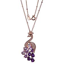 Rose Gold-Plated Amethyst & Created White Sapphire Peacock Necklace