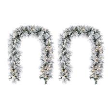 Set of 2 6ft Pre-Lit Snow Flocked Pine Garlands