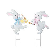 Set of 2 Easter Metal Bunny Yard Stakes