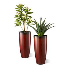 Set of 2 Oversized Gradient Turquoise Faux Ceramic Plastic Planters