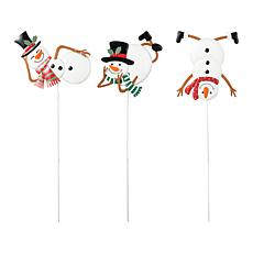 Set of 3 Christmas Metal Snowman Yard Stake or Wall Decor