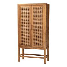 Sibu Rustic Teak Wood and Rattan Cabinet 35.4"W x 16"D x 71"H