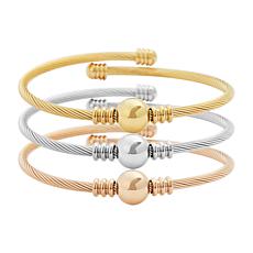 Stately Steel Cable Wire Ball 3-piece Bangle Set