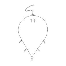 Stately Steel Cross Necklace and Earrings Set