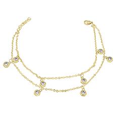 Stately Steel Crystal Dangle Double-Row Anklet