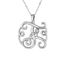 Stately Steel Scrolled Initial Pendant with 18" Beaded Chain Necklace