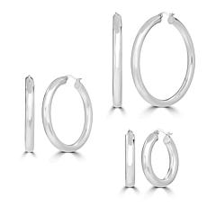 Stately Steel Stainless Steel High Polish Hollow Tube Hoop Earring Set