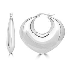 Stately Steel Stainless Steel Polished Puffed Hoop Earrings