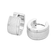 Stately Steel Stainless Steel Sand-Textured Huggie Hoop Earrings
