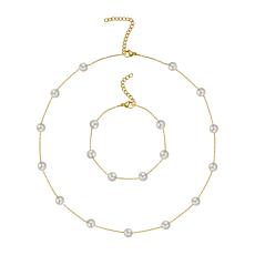 Stately Steel Stainless Steel Simulated Pearl Bracelet and Necklace