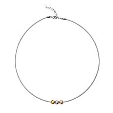 Stately Steel Stainless Steel Triple Ball Cable Wire Necklace
