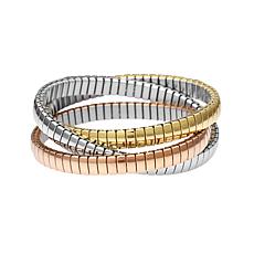 Stately Steel Tri-Color Thin Interwoven Stretch Bangle Bracelet