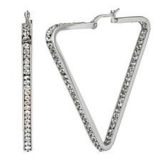 Stately Steel Triangle Inside-Outside Pavé Hoop Earrings - 2"