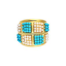 Stately Steel Turquoise and Simulated Pearl Ring 