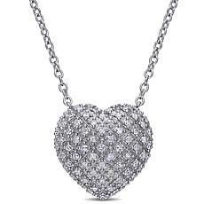 Sterling Silver 1ct Diamond Pavé Heart Drop Necklace