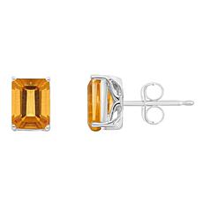 Sterling Silver 8x6mm Emerald-Cut Gemstone Stud Earrings