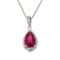 Sterling Silver Created Ruby and Created White Sapphire Pear Necklace