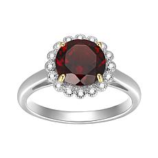 Sterling Silver Garnet and Created White Sapphire Halo Ring