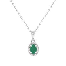 Sterling Silver Oval-Cut Gemstone & Diamond Accent Pendant with Chain