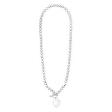 Sterling Silver Polished Heart Beaded Necklace with Toggle Clasp