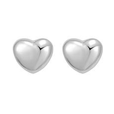 Sterling Silver Rhodium Finish Puff Heart Post Earrings