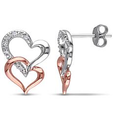 Sterling Silver Two-Tone Interlocking Heart Stud Earrings