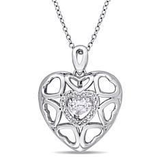Sterling Silver White Topaz Heart Locket Pendant with Chain