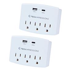 Tech Impressions Surge Protector with Outlets, USB and Shelf 2-pack