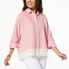 TWRHLL by Christie Brinkley Button Down Shirt with Lace