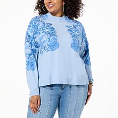 TWRHLL by Christie Brinkley Vintage Floral Print Mock-Neck Sweater