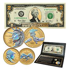 USA 250th Anniversary Gold-Plated and Hologram Coins and Currency Set