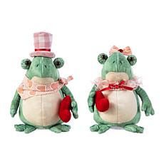 Valentine's Plush Frog Couple Figurines 7.25"H