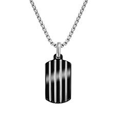 Van Heusen Men's Stainless Steel Striped Dog Tag Pendant Necklace