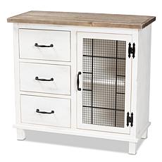 Wholesale Interiors Faron White and Oak Brown Wood 3Dr Storage Cabinet