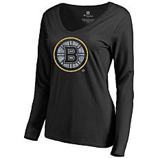 Women's Fanatics Black Boston Bruins Static Logo Long Sleeve V-Neck...