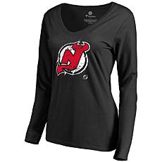 Women's Fanatics Black New Jersey Devils Splatter Logo V-Neck Long ...