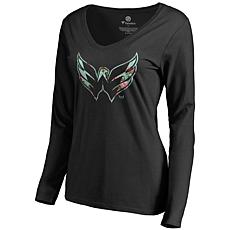 Women's Fanatics Black Washington Capitals Lovely Long Sleeve V-Nec...
