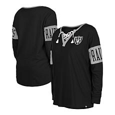 Women's New Era Black Las Vegas Raiders Lace-Up Notch Neck Long Sle...