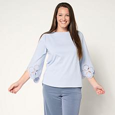 WynneCollection Cotton-Blend Eyelet Bell Sleeve Top