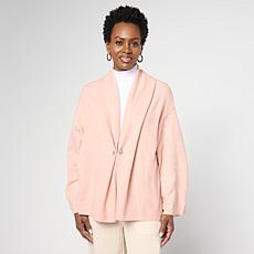 WynneCollection Draped Cardigan with Cuff Link Closure
