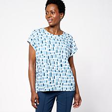WynneCollection Drapey Twill Dolman Sleeve Crew Neck Top
